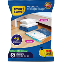 Smart Saver Bigowl 6 Medium Reusable Plastic Vacuum Storage Zip Lock Bags (50 X70 Inches) With Hand Pump For Travel, Blue