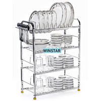 WINSTAR Stainless Steel 4 Shelf Wall Mount Kitchen Utensils Rack | Dish Rack with Plate & Cutlery Stand | Modular Kitchen Storage Rack | Kitchen Organizer (18x24 inches)