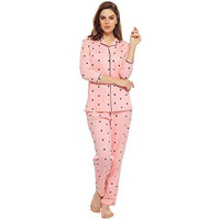 ZEYO Women s Cotton Heart Printed Peach Night Suit Shirt & Pajama Set 5152 (X_Large)
