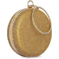TOOBA Women Handicraft Beautiful Round Box Clutch Bag Purse for Bridal, Casual, Wedding Bag for Women & Girls (Diamond Gold)