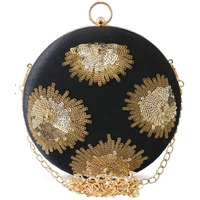 TOOBA Women Handicraft Beautiful Round Box Clutch Bag Purse for Bridal, Casual, Wedding Bag for Women & Girls (Black)