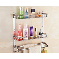 HANDY Bathroom Accessories Stainless Steel Chrom Finish 3 Layer Bathroom Shelf with Towel Bar Multipurpose Wall Mount Bathroom Shelves Organizer Towel Racks with Hook (16x5x17 inch)