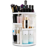 INOVERA (LABEL) Cosmetic Makeup Organizer for Women, Bride & Girls - 360 Rotating Storage Organiser Box - Dressing table Vanity Case Holder for Lipsticks, Skincare Kit & Brushes Set - White
