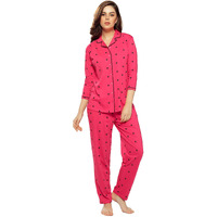 ZEYO Women s Cotton Heart Printed Dark Pink Pajama Set Night Suit Set Of Shirt & Pyjama 5152, 5XL