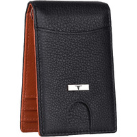 URBAN FOREST Eddy Black/Orange Money Clip Leather Wallet for Men - Minimal Leather Wallet for Men