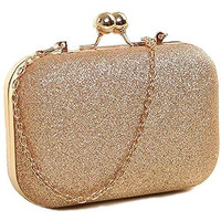 TOOBA Womens Handicraft Beautiful Bling Box Clutch Bag Purse For Bridal, Casual, Wedding Bag for Women & Girls (Sparkling Gold)