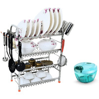 WINSTAR Stainless Steel 4 Shelf Wall Mount Kitchen Utensils Rack with Mini chopper| Vegetable Chopper (350 ml ) | Kitchen Organizer (24 x 18 inch ) Combo, Tiered Shelf