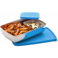 SignoraWare Compact Stainless Steel Big Lunch Box | Two Compartment Tiffin | Airtight & Leakproof | Useful for Travelling, Picnics & outdoors | Best for Office & School use ( 850ml + 150ml | Blue )