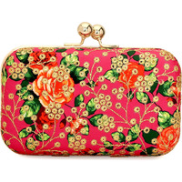 TOOBA Women Handicraft Beautiful Bling Box Clutch Bag (Magenta Embroidered)