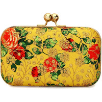 TOOBA Women Handicraft Beautiful Bling Box Clutch Bag Purse for Bridal, Casual, Wedding Bag for Women & Girls (Yellow Embroidered)