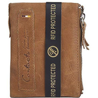 Contacts Men s Genuine Leather Wallet | RFID Blocking Wallet for Men | Bifold Zip Wallet| 7 Card Slots, 1 ID Window (Beige)