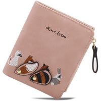 PALAY Wallets for Women Stylish PU Leather Coins Zipper Pocket Cute Mini Animals Embroidery Short Wallet Card Holder Billfold Purse Wallet Gift for Girls (Pink)