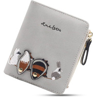 PALAY Small Wallets For Women, Cute Mini Animals Embroidery, Short Wallet Card Holder Billfold Leather Purse Wallet Gift For Girls (Grey)