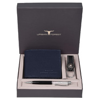 URBAN FOREST Sherlock Blue Leather Wallet, Keyring & Pen Combo Gift Set for Men