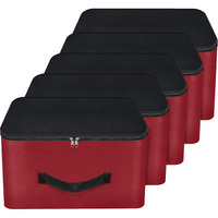 NISUN 5 Pack Nylon Underbed Moisture Proof Wardrobe Organizer Storage Bag for Clothes With Zipper Closure and Handle Square -(Red & Black, 38.1 x 25.4 x 35 cm)