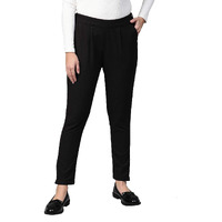 Yash Gallery Women s Solid Cotton Slub Ankle Length Regular Fit Mid Rise Trouser Pant (Black, Small)