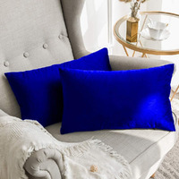 Khooti Rectangular Velvet Cushion Cover, 12x18 (Royal Blue)(Pack of 1)