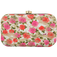 TOOBA Handicraft Hand Embroidered Box Clutch Bag Purse for Bridal, Casual, Wedding Bag for Women & Girls. Gold n Silver Glitter