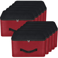 NISUN 10 Pack Nylon Underbed Moisture Proof Wardrobe Organizer Storage Bag for Clothes With Zipper Closure and Handle Square -(Red & Black, 38.1 x 25.4 x 35 cm)