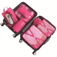 Styleys Polyester Packing Cubes Travel Organizer With Shoe Bag Set of 7 (Dark Pink - S11093)