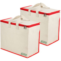 DOUBLE R BAGS Canvas Reinforced Cotton Handles with Multipurpose Clothes Storage Organizer For Grocery vegetable shopping and Covers Zip Bags (Red) -Pack of 2