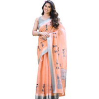 MIRCHI FASHION Women s Cotton Blend Tribal Art Warli Printed Designer Saree with Blouse Piece (Orange)