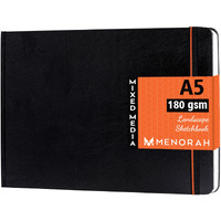 MENORAH Paper - A5 - Artist Sketchbook - 180 Gsm- Hard Bound, Sketch Book - 100 Pages/50 Sheets (Size 14.8 Cm X 21.0 Cm) - Completely Handmade - Drawing Book - Landscape, Oil Paint