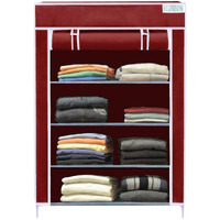 FLIPZON | 4 Shelves Baby Foldable Wardrobe | Non-Woven Fabric Shelves | Maroon, Metal, 72 Cm, 58 Cm