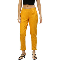 YASH GALLERY Women s Cotton Slub Solid Regular Fit Casual Trouser Pants Mustard