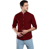 Dennis Lingo Men s Cotton Solid Mandarin Collar Slim Fit Casual Shirt (CC201_DARKRED, XXL)