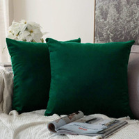 Khooti Velvet Cushion Cover, 12x12 Inch (Army Green)(Pack of 3)
