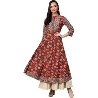 Yash Gallery Women s Cotton Floral Printed Anarkali Kurta for Women (1189YKMAROON_Maroon_X-Large)