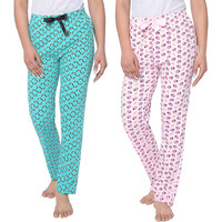 Real Basics Women s Cotton Printed Casual Style Pyjama Pack Of 2(Rb-W-Pj-L-P2-S1(Panda+Sberry) Multicolorl), Pink