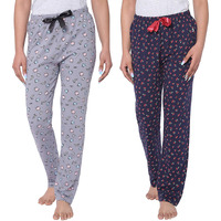 Real Basics Women s Cotton Printed Pyjama Pack Of 2(Rb-W-Pj-L-P2-Coffeecherrymulticolorl, Casual Style, Grey Coffee,Navy Cherry)