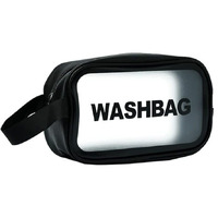 PINZOR Clear Toiletry Bags Makeup Pouch Bag Travel Transparent Cosmetic Bag Zipper Wash Bag with Handle Household Grooming Kit Portable Organizer Case Carry Pouch for Women.(Small, Black)