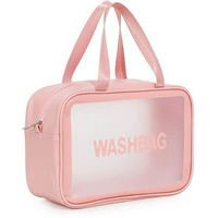 PINZOR Clear Toiletry Bags Makeup Pouch Bag Travel Transparent Cosmetic Bag Zipper Wash Bag with Handle Makeup Organizer Case Carry Pouch for Women and Men (Big, Pink)