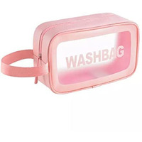 PINZOR Clear Toiletry Bags Makeup Pouch Bag Travel Transparent Cosmetic Bag Zipper Wash Bag with Handle Household Grooming Kit Portable Organizer Carry Pouch for Women & Men (Medium, Pink)
