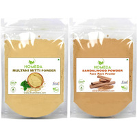 Homeda Pure Sandalwood and Multani Mitti Powder Organic (100 Grams each - 200g) for Face Pack, Skin | Chandan, Sandlewood, Fullers Earth, Chandanam, Multhani Matti, Bentonite Clay