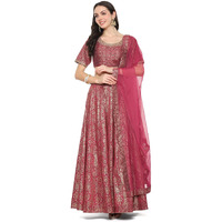 BIBA Cotton Blend Women Meganta Poly Dupion Straight Kurta Lehenga Set (SKDASRTD8935AW23MGT_Purple_L)