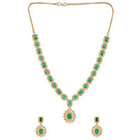 VOYLLA VoyllaSparkling Elegance Cluster Setting Round and Oval Cut CZ Brass Gold Plated Jewellery Set