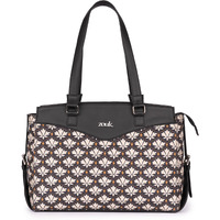 ZOUK Bidri Kaiser Motif Printed Jute Vegan Leather Black and White Womens Office Work Bag With Double Handles Strap