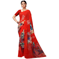 Vaamsi Womens Poly Georgette Printed Saree (PC1125, Red)