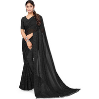 MIRCHI FASHION Womens Georgette Solid Saree with Blouse Piece (40171-Black)