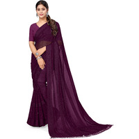 MIRCHI FASHION Womens Georgette Solid Saree with Blouse Piece (Wine)