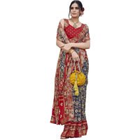 Yashika Womens Magludi Silk Saree Printed Saree With Unstitched Blouse Material - Suitable For All Indian Occasions and Festivals (AZ-YS-OG-RASIYA NAVY RED)