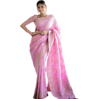 C J Enterprise Womens Banarasi Saree Pure Kanjivaram Silk Saree Soft Design Wear Pattu Sarees Latest Cotton With Blouse Piece Kanchipuram for Wedding sadi new ladies 2023(AlmariFlowrjaal)(BabyPink)