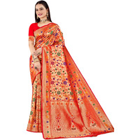Jaanvi fashion Womens Silk With Zari Work Saree With Blouse Piece(rose-paithani-red)