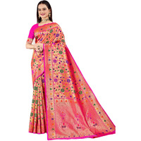 Jaanvi fashion Womens Silk With Zari Work Saree With Blouse Piece(rose-paithani-pink)