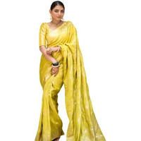 C J Enterprise Womens Pure Kanjivaram Silk Saree Soft Banarasi Design Wear Kanchipuram Pattu Sarees Party Latest Cotton With Blouse Piece for Wedding sadi new Sari 2024 2023 (Almari) (Lemon Yellow)