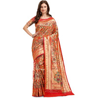 Jaanvi fashion Womens Silk With Zari Work Saree With Blouse Piece(tarang-paithani-red)